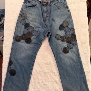 Vintage Akademiks Y2K Baggy Patchwork Denim Jeans Sz 42 Cyber Gorpcore